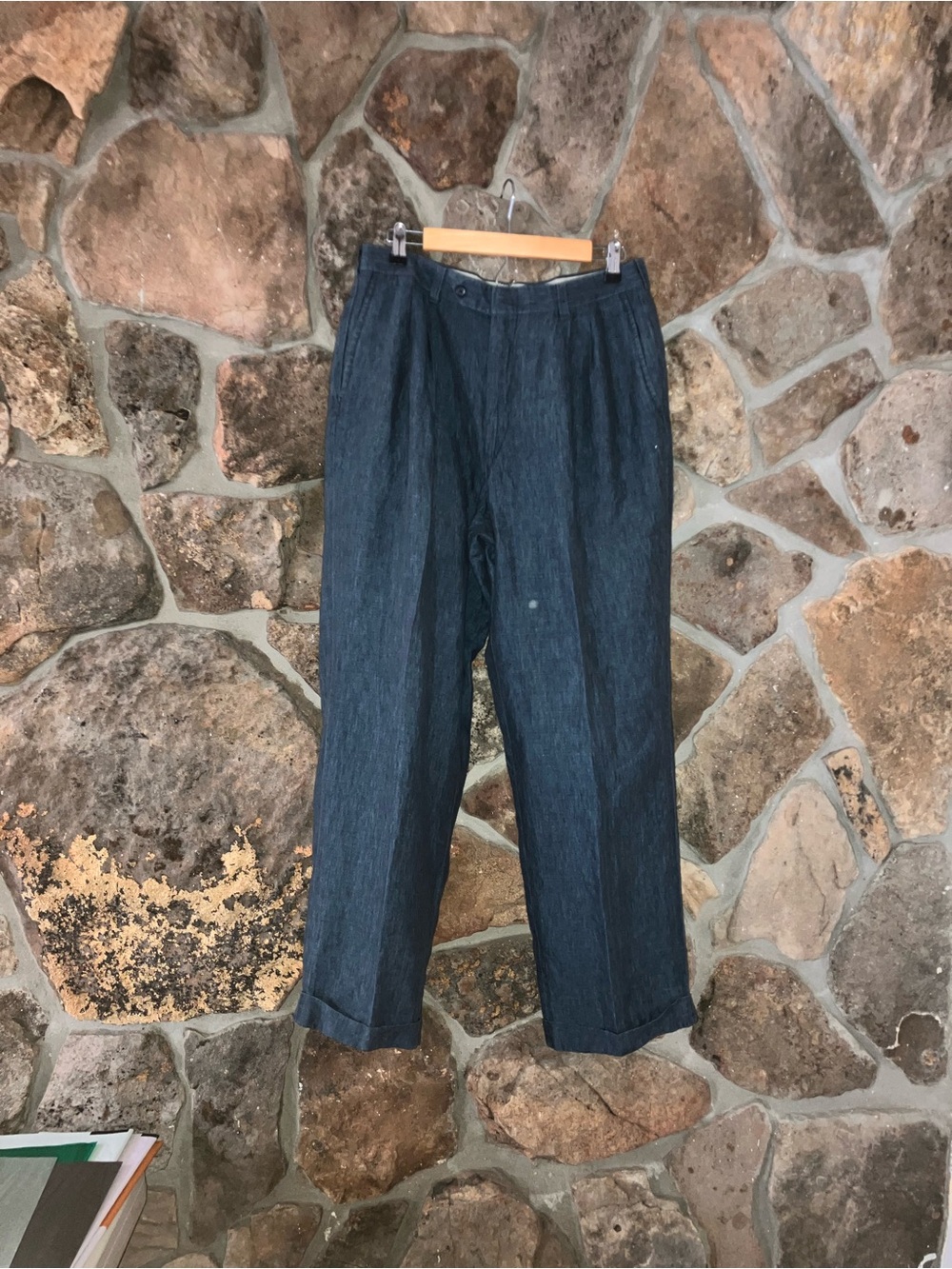 Vintage Berle Pants Mens Blue 100% Linen
Pleated Cuffed Dress Y2K 90s wear